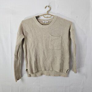 Madewell Sweater Womens XS Beige Thompson Pocket Pullover Ribbed Style AA782